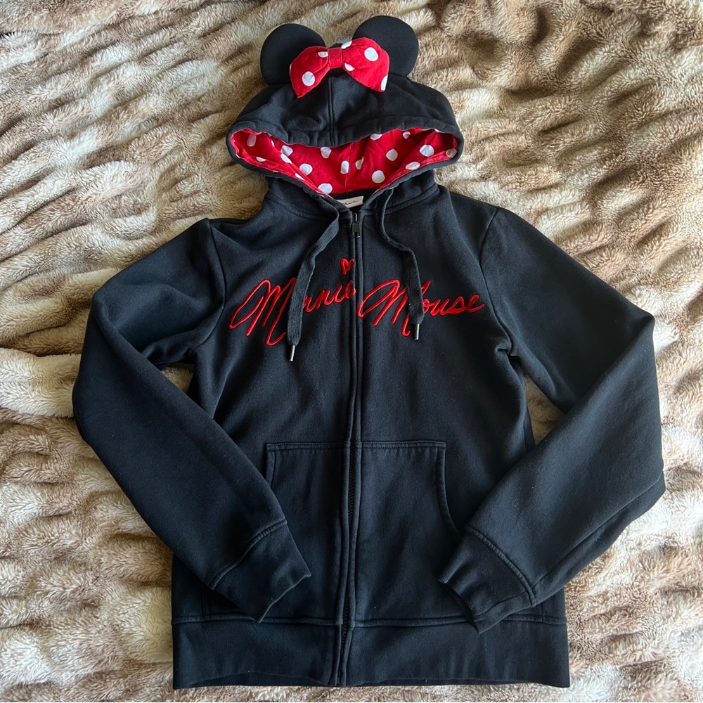 Disney Parks Authentic Minnie Mouse ears zip up hoodie sweatshirt